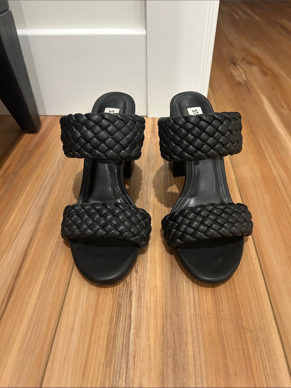 Steve Madden Black Braided Block Heel Sandal